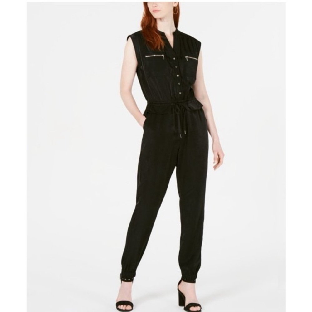 BAR III Utility Jumpsuit Black Sleeveless Silky Large